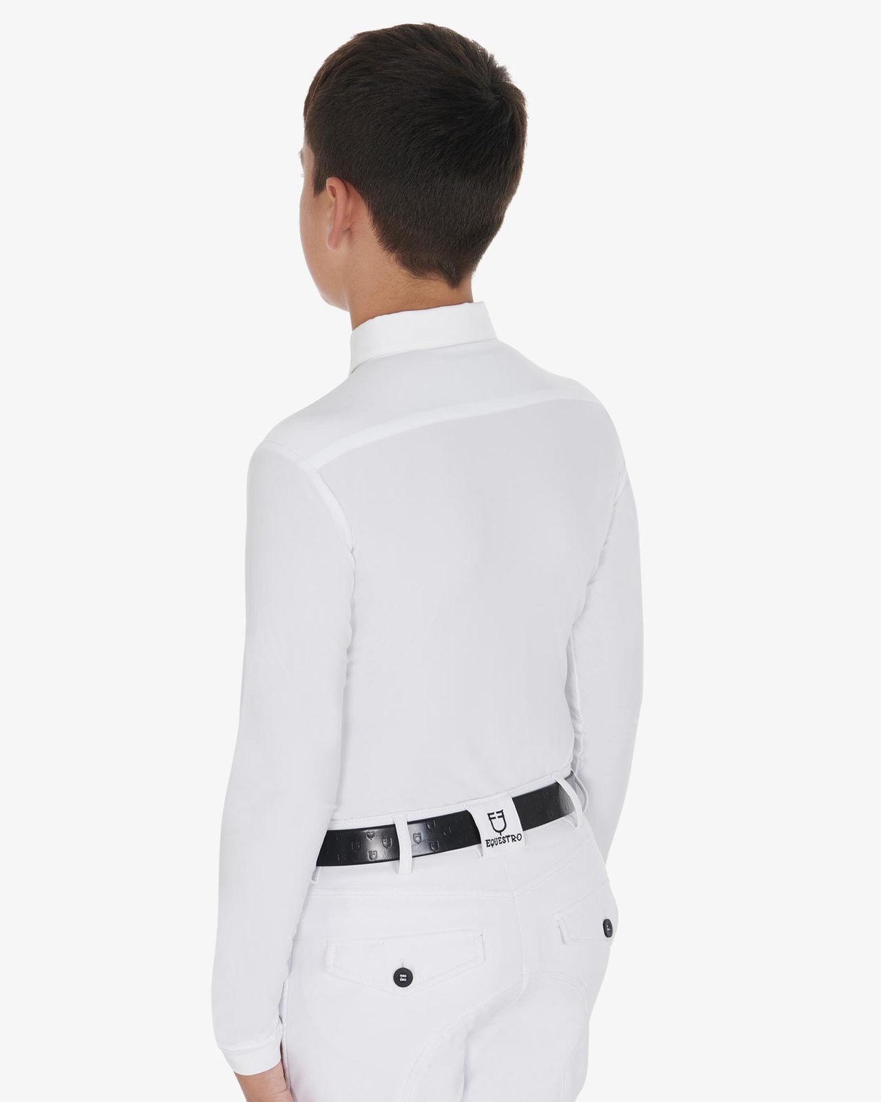 Boy's long-sleeved polo shirt in technical fleece fabric
