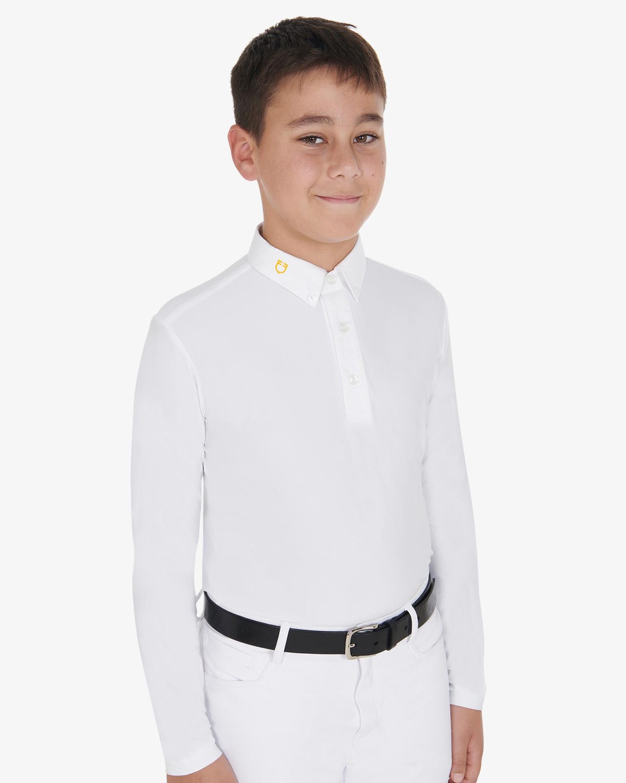 Boy's long-sleeved polo shirt in technical fleece fabric