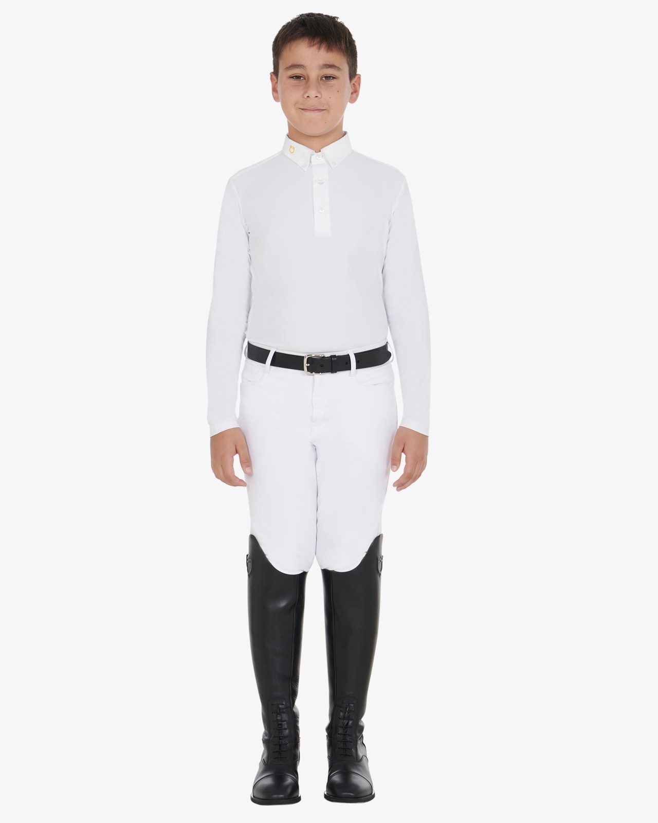 Boy's long-sleeved polo shirt in technical fleece fabric