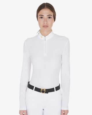 Polo donna manica lunga in tessuto tecnico felpato