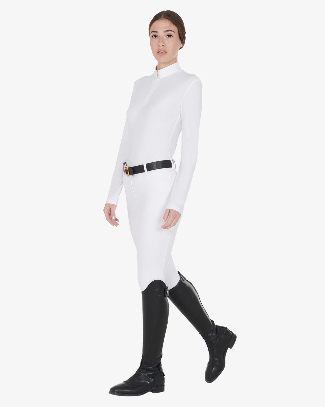 Polo donna manica lunga in tessuto tecnico felpato