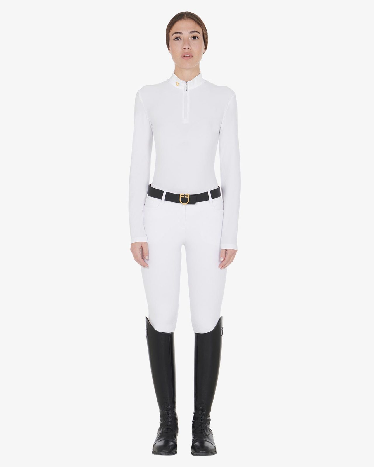 Polo donna manica lunga in tessuto tecnico felpato