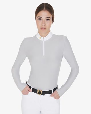 Polo donna manica lunga in tessuto tecnico felpato