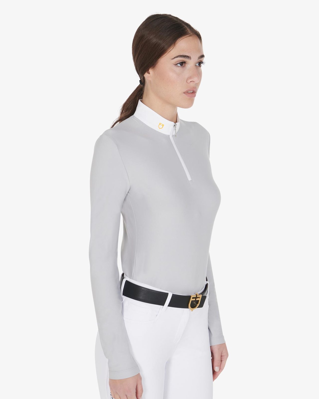 Polo donna manica lunga in tessuto tecnico felpato