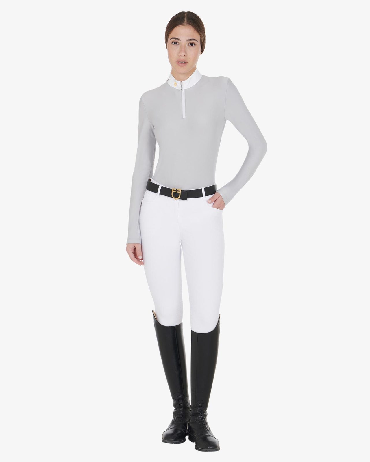 Polo donna manica lunga in tessuto tecnico felpato