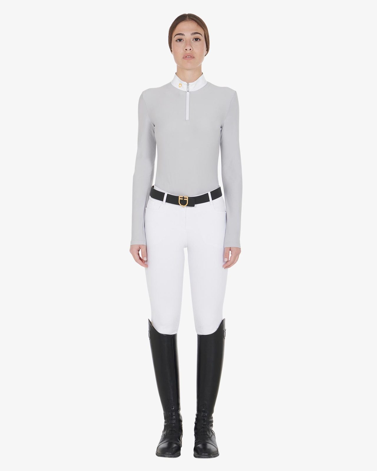 Polo donna manica lunga in tessuto tecnico felpato