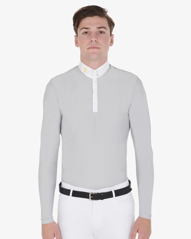 Men's long-sleeved polo shirt in technical fleece fabric
