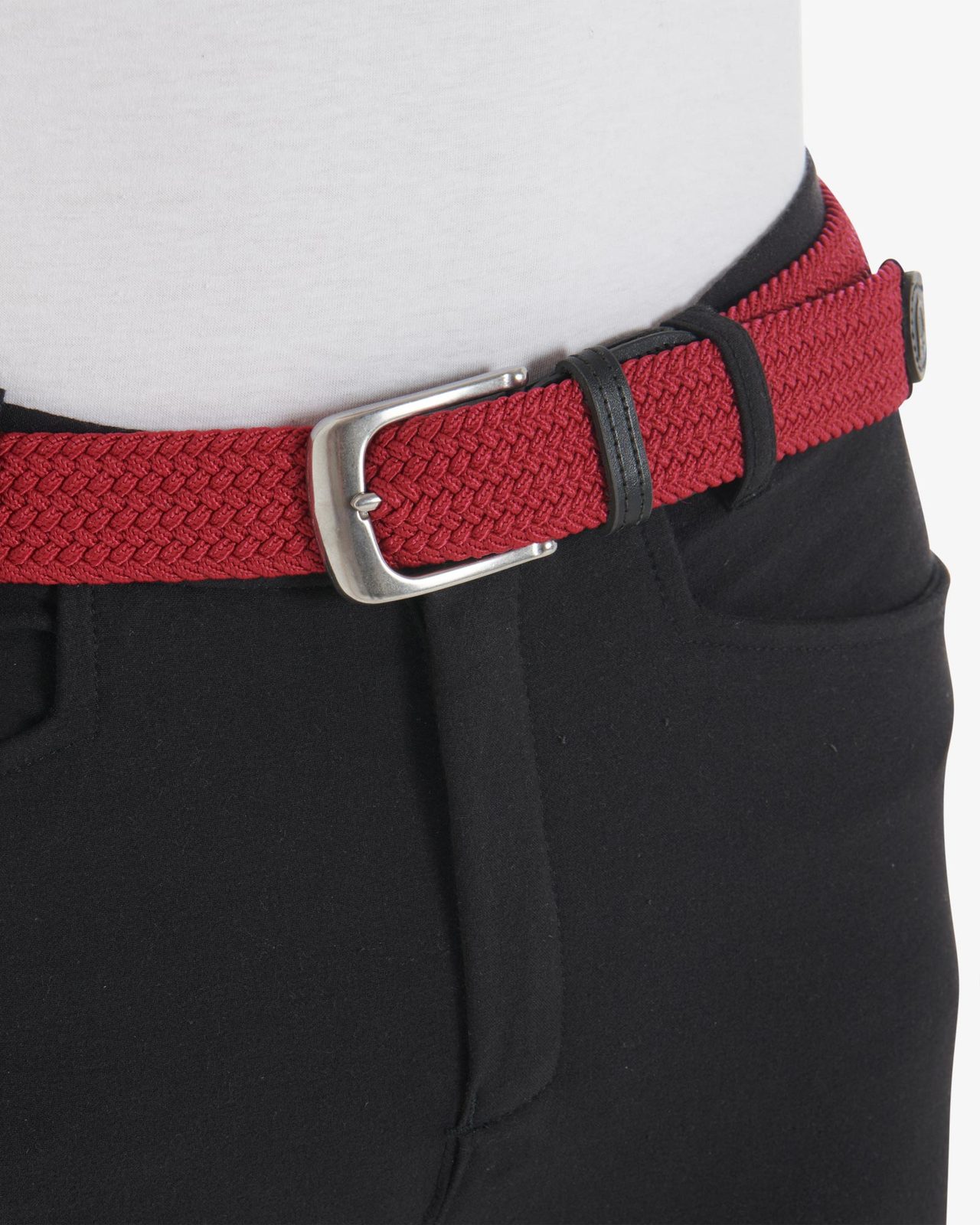 Elasticized belt crossed pattern