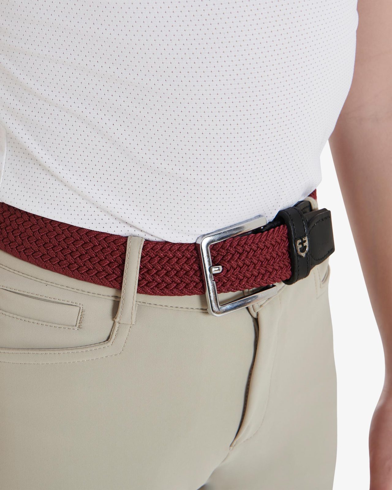 Elasticized kids belt crossed pattern