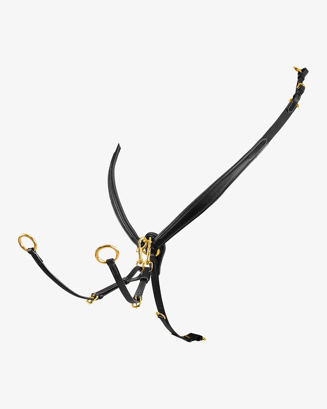Tanned leather fork breastplate with steel buckles