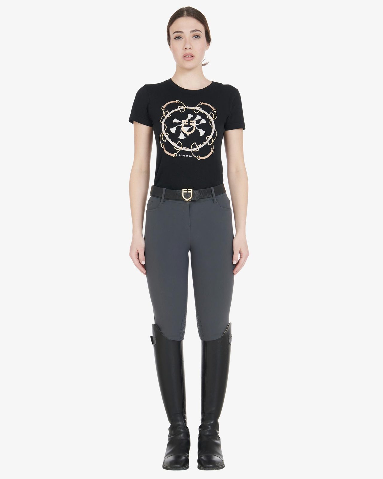 Pantaloni donna slim fit grip con logo Equestro