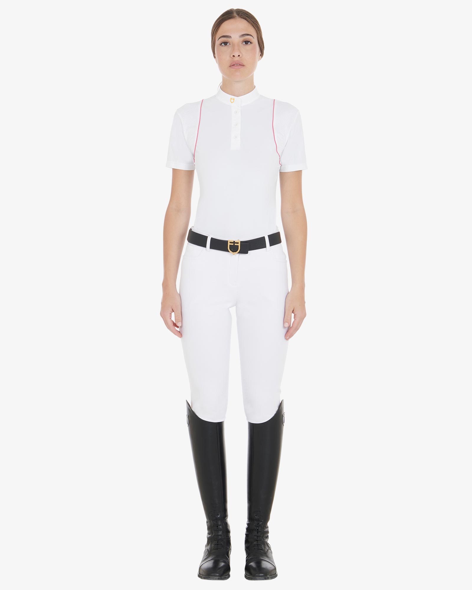 Equestro Women's Pearl Trim Polo Quarter Zip