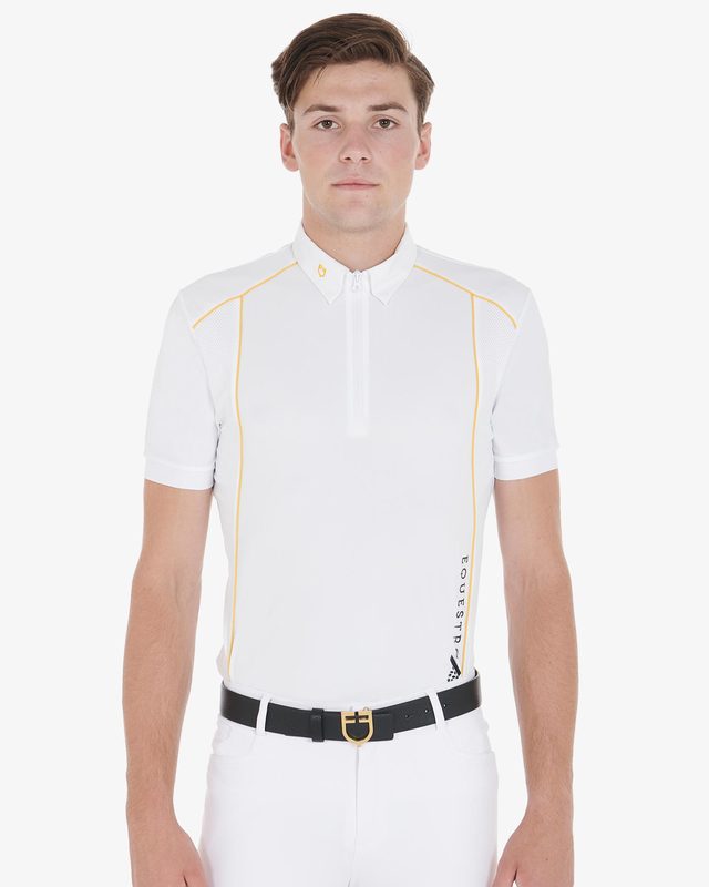 Men's slim fit polo shirt in technical fabric with piping