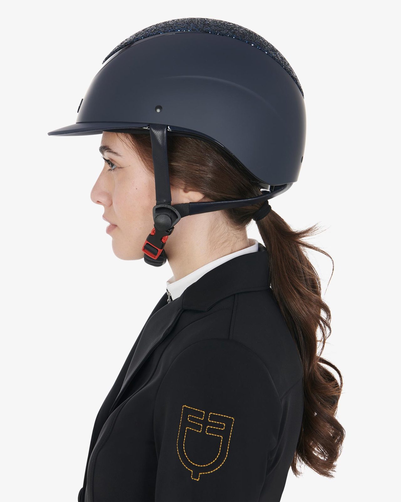 Narrow visor helmet with rhinestones EN 1384-2023 homologation