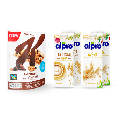 BOX COLAZIONE EQUILIBRATA Bevande Vegetali, Avena Barista 2x1L + Avena Classico 2x1L + Special K Granola Dark Chocolate 320g