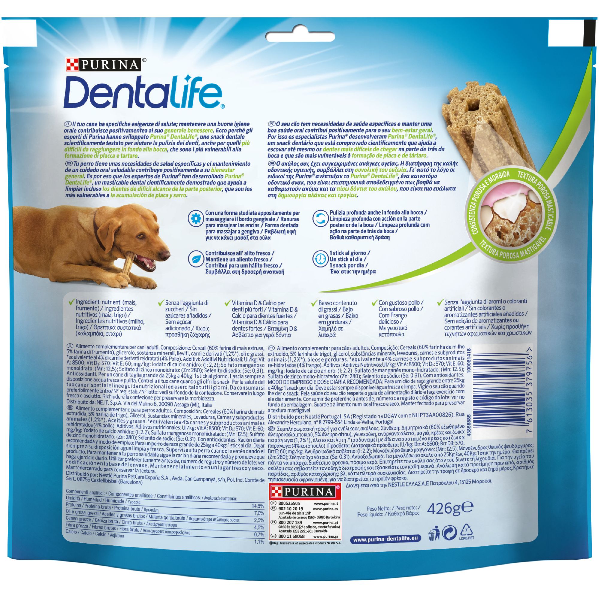 Snack dentale per cane taglia large – Purina DENTALIFE® con pollo 12 stick 426 g