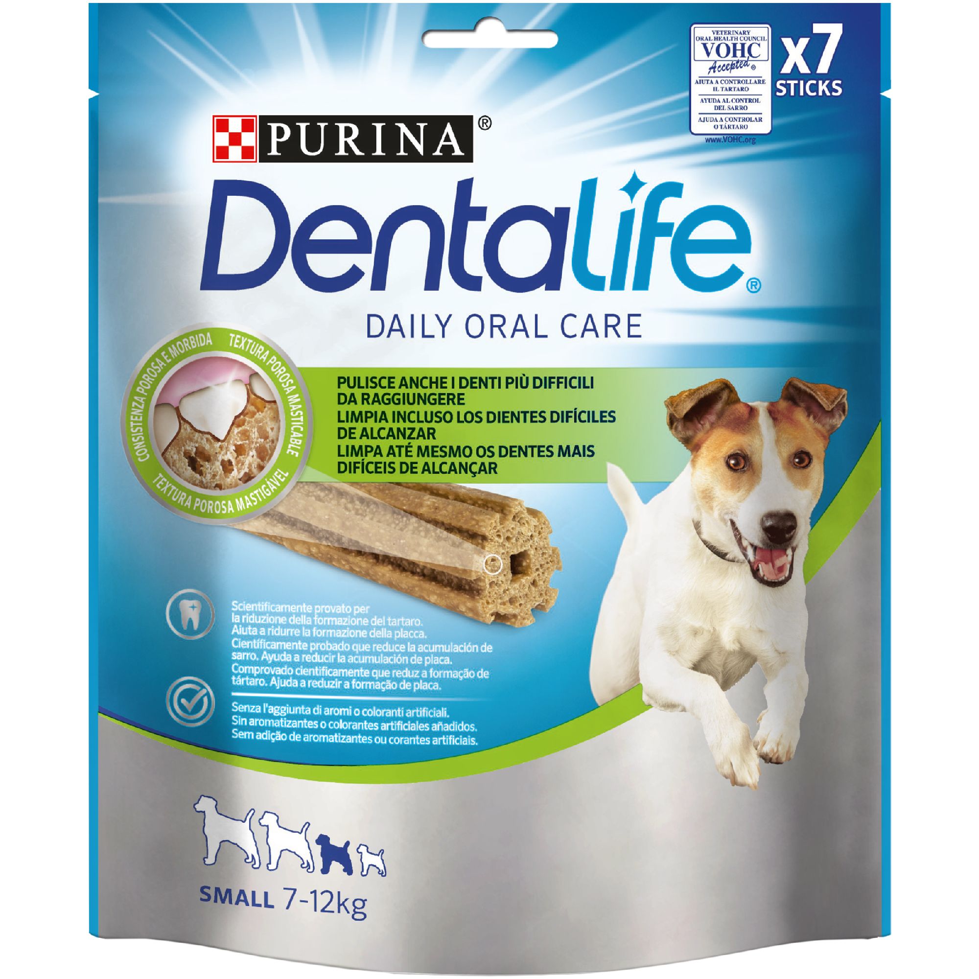 Snack dentale per cane taglia small 7-12 kg – Purina DENTALIFE® Daily Oral Care con pollo 7 stick 115 g
