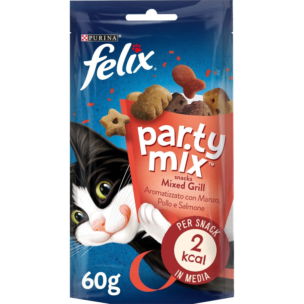 FELIX® Party Mix Gatto Snack Mixed Grill Aromatizzato con Manzo, Pollo e Salmone