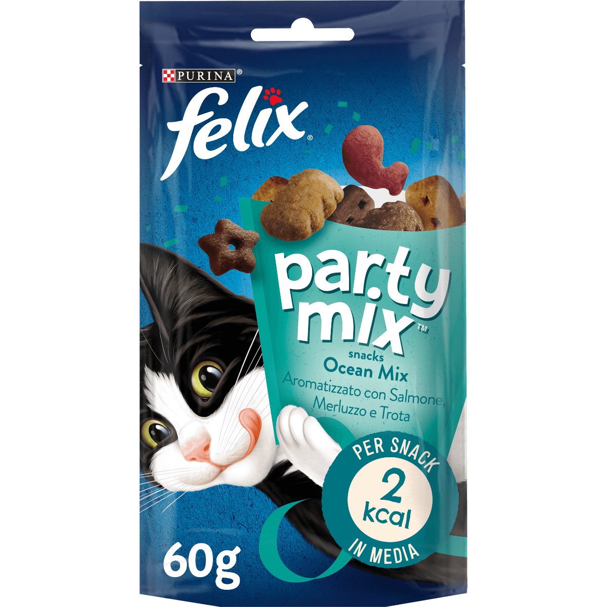 FELIX® Party Mix Gatto Snack Ocean Mix Aromatizzato con Salmone, Merluzzo e Trota