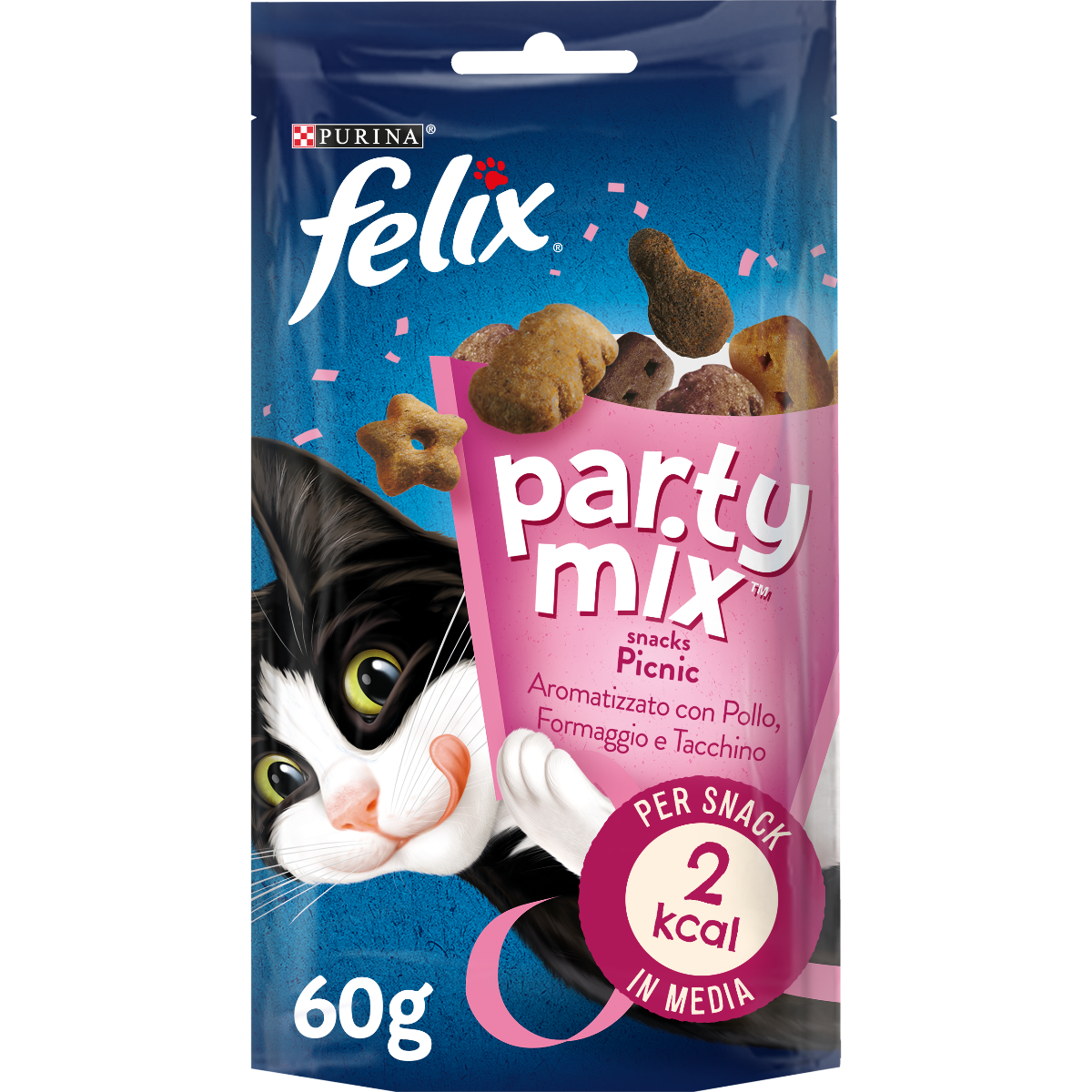FELIX® Party Mix Gatto Snack Picnic Mix Aromatizzato con Pollo, Formaggio e Tacchino