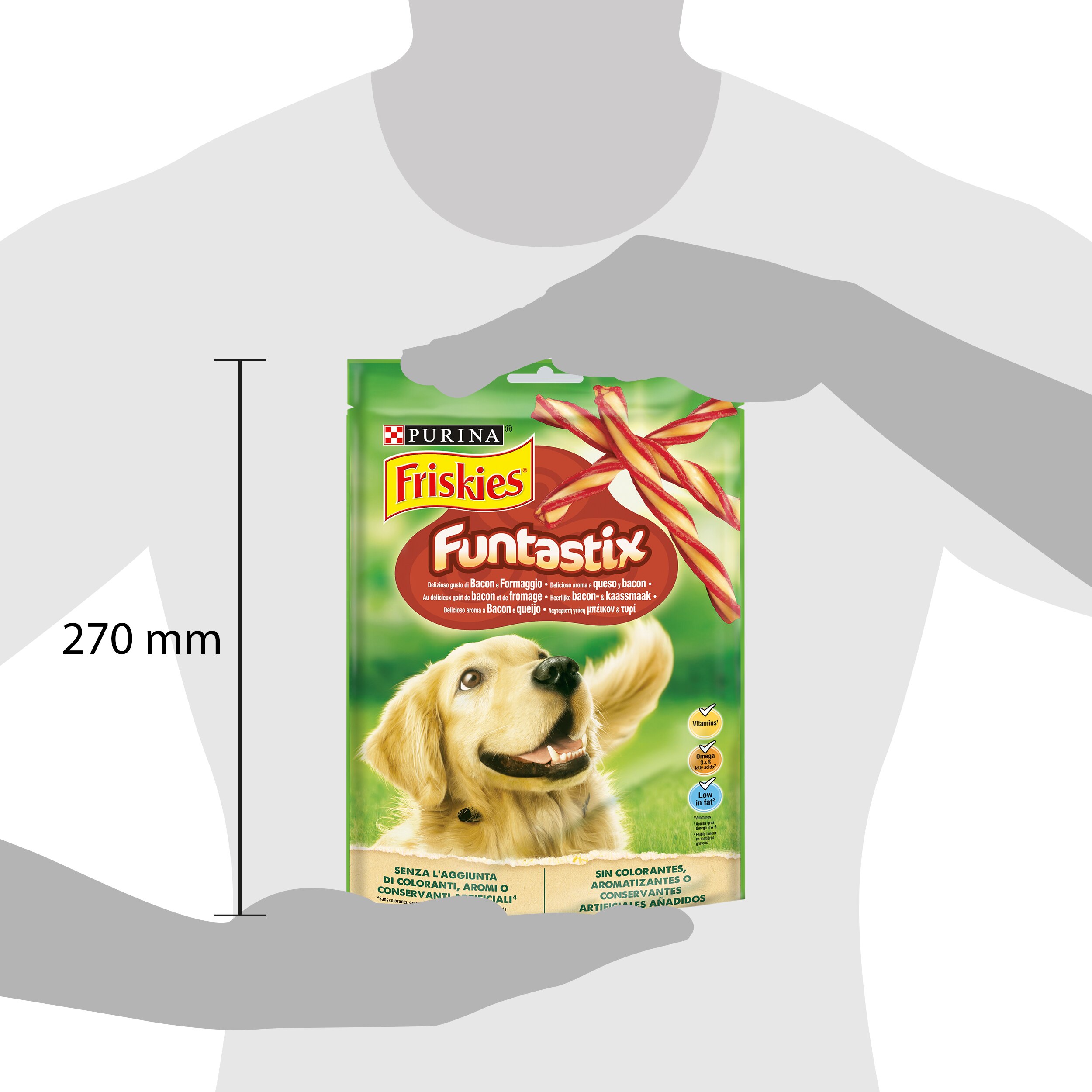 FRISKIES® Funtastix Snack Cane al delizioso gusto di Bacon e Formaggio