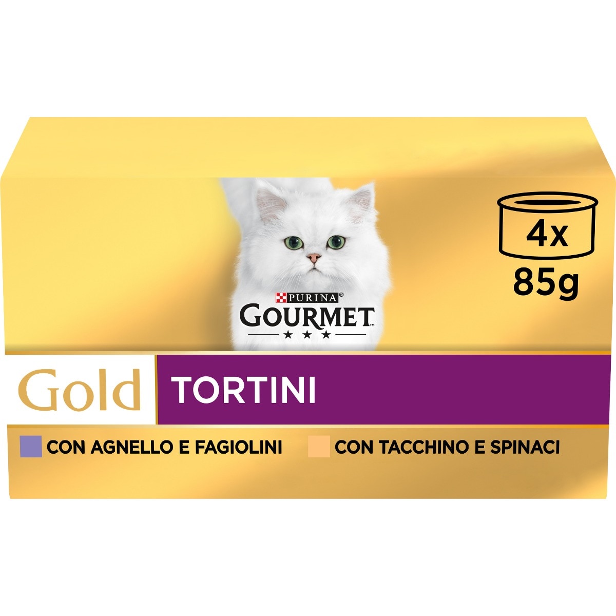 GOURMET® Gold Tortini Gatto con Agnello e Fagiolini, con Tacchino e Spinaci
