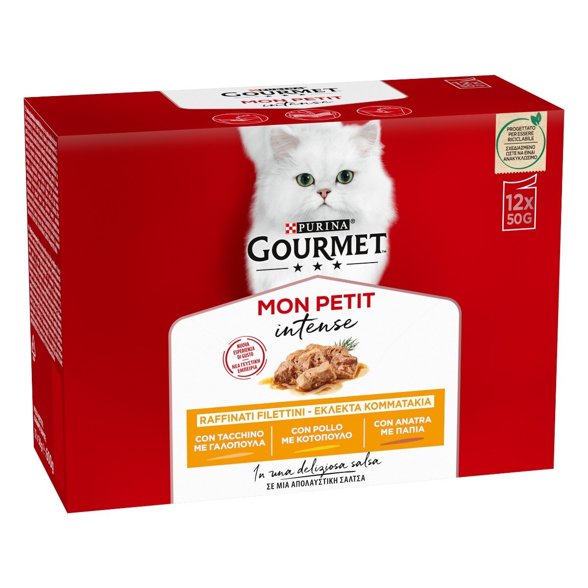 GOURMET® Mon Petit - Mini porzioni di Filettini Intense in Salsa (Tacchino, Pollo e Anatra), Confezione da 12
