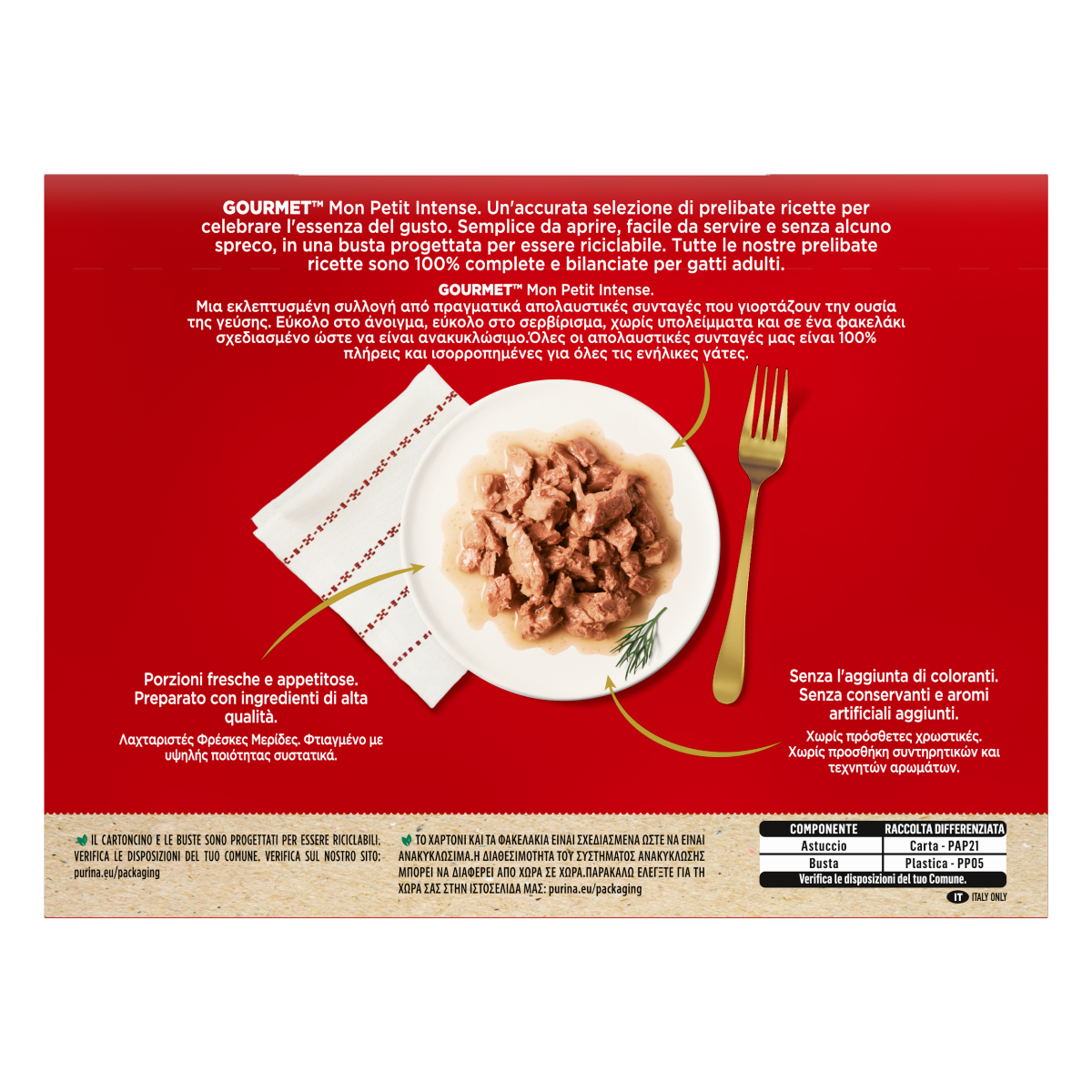 GOURMET® Mon Petit - Mini porzioni di Filettini Intense in Salsa (Tacchino, Pollo e Anatra), Confezione da 12