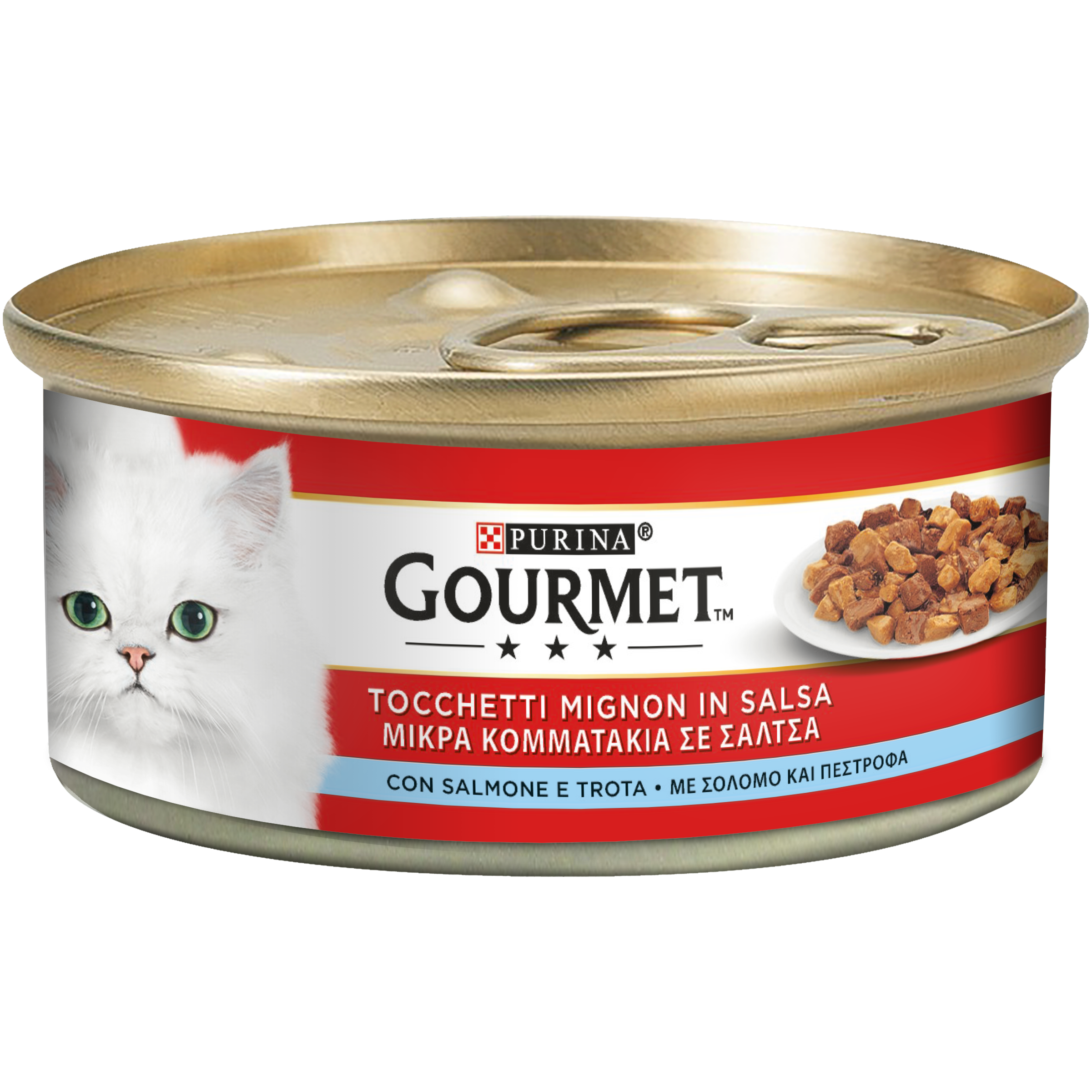 GOURMET® Rosso Gatto Tocchetti Mignon in Salsa con Salmone e Trota
