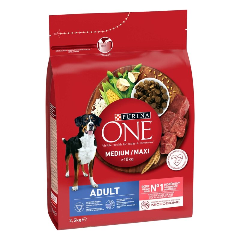 PURINA ONE MEDIUM/MAXI > 10kg Crocchette Cane Adult Ricco in Manzo con Riso - Purina Shop sacco 2,5 kg