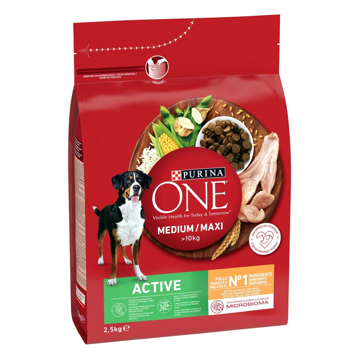 PURINA ONE®&nbsp;Medium / Maxi&nbsp;> 10kg Active Ricco in&nbsp;Pollo con Riso