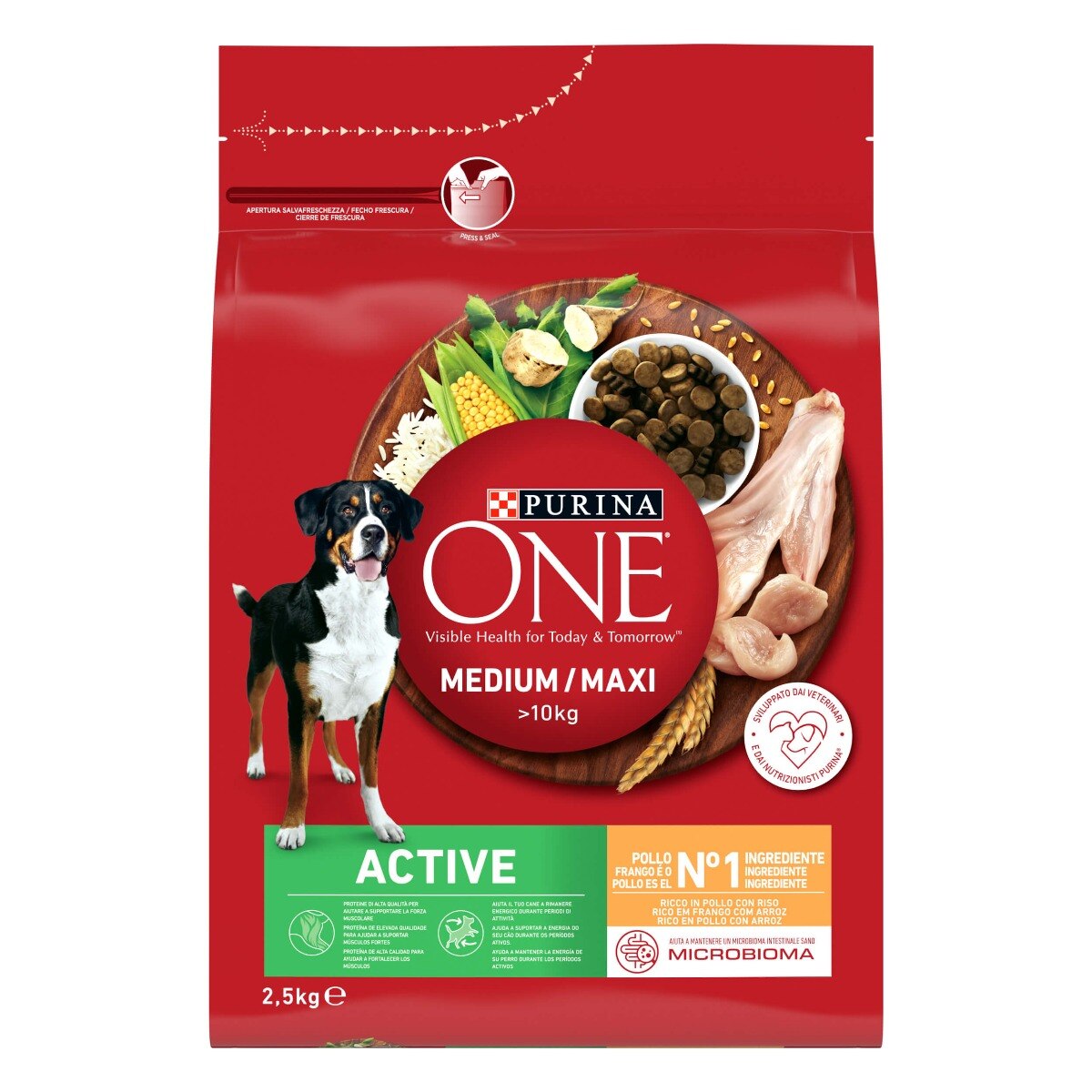 PURINA ONE®&nbsp;Medium / Maxi&nbsp;> 10kg Active Ricco in&nbsp;Pollo con Riso