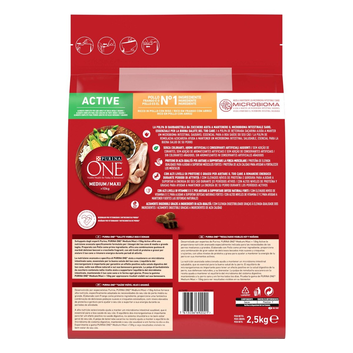 PURINA ONE®&nbsp;Medium / Maxi&nbsp;> 10kg Active Ricco in&nbsp;Pollo con Riso