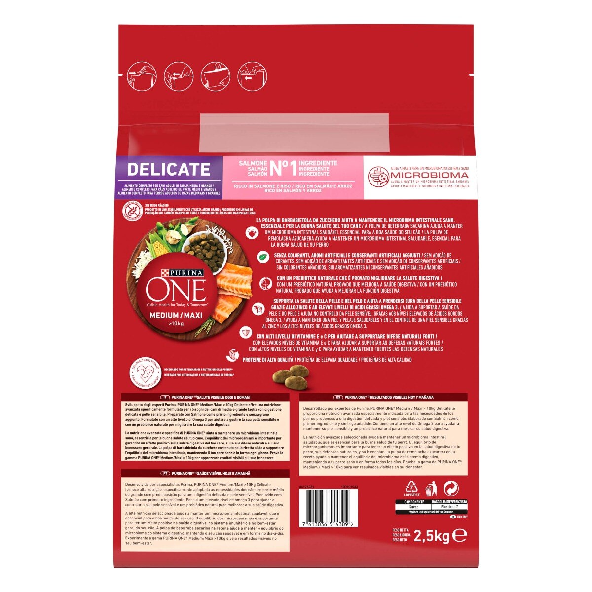 PURINA ONE® Medium / Maxi > 10kg Delicate, Ricco in Salmone e Riso