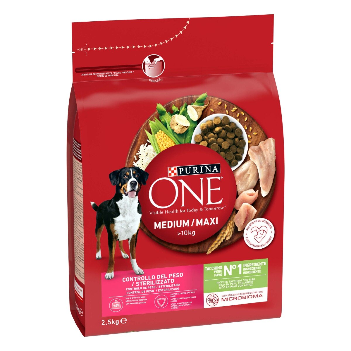 PURINA ONE® Medium / Maxi > 10kg Controllo del peso / Sterilizzato, Ricco in Tacchino con Riso