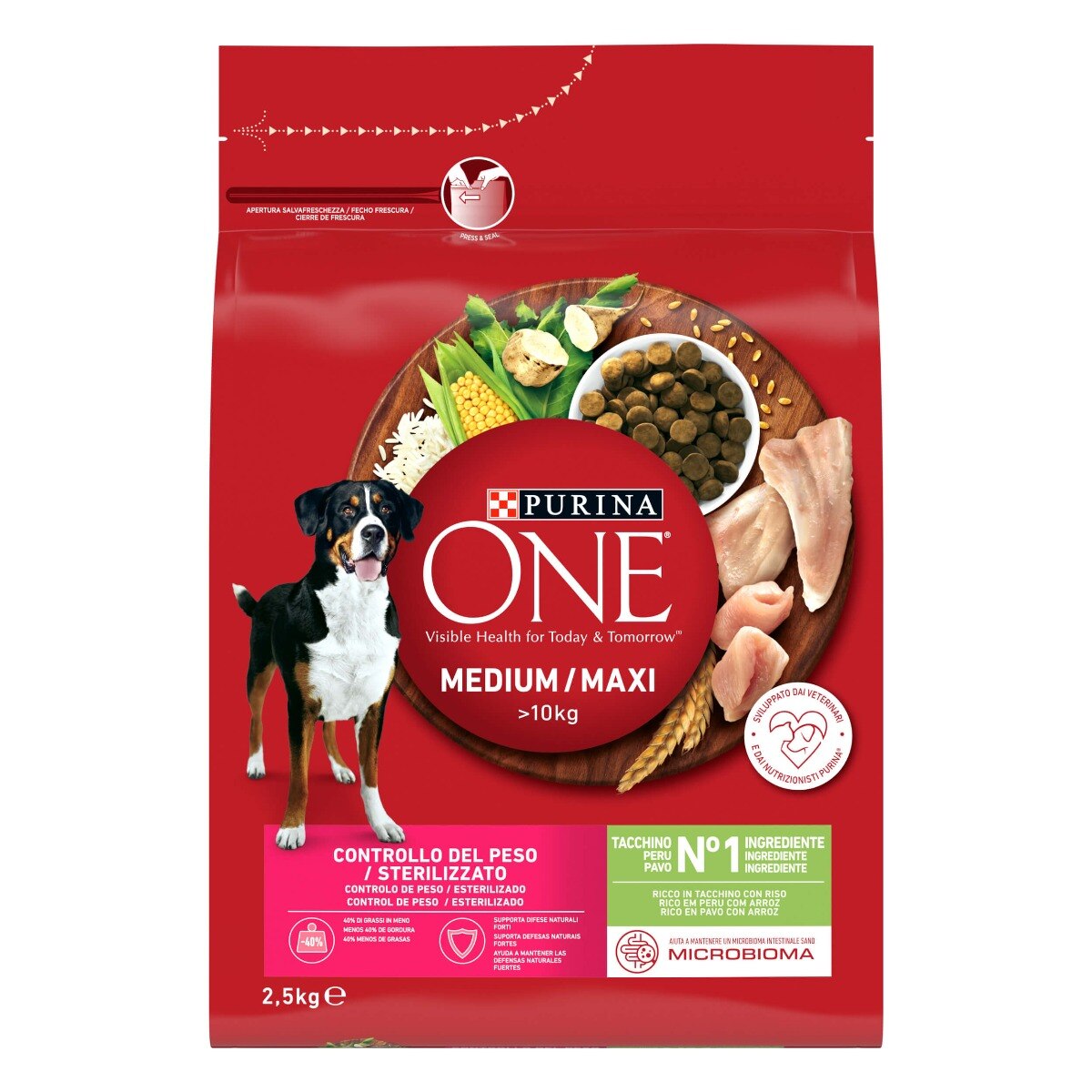 PURINA ONE® Medium / Maxi > 10kg Controllo del peso / Sterilizzato, Ricco in Tacchino con Riso