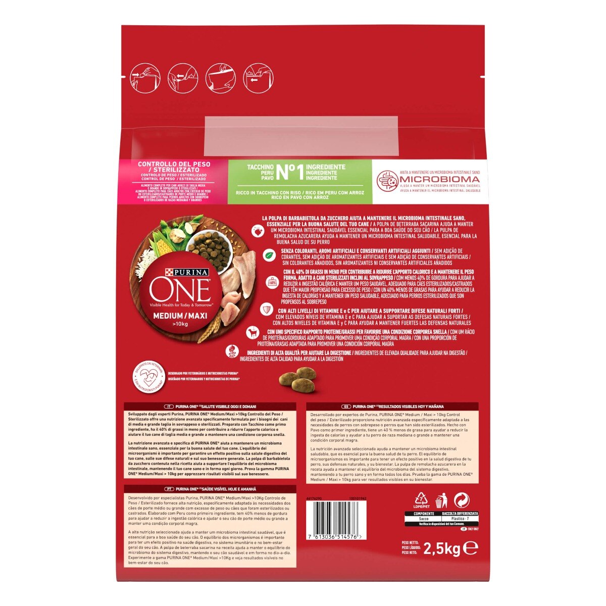 PURINA ONE® Medium / Maxi > 10kg Controllo del peso / Sterilizzato, Ricco in Tacchino con Riso