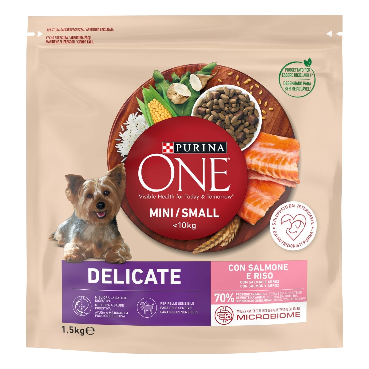 PURINA ONE® MINI/SMALL < 10kg Delicate Con Salmone e Riso