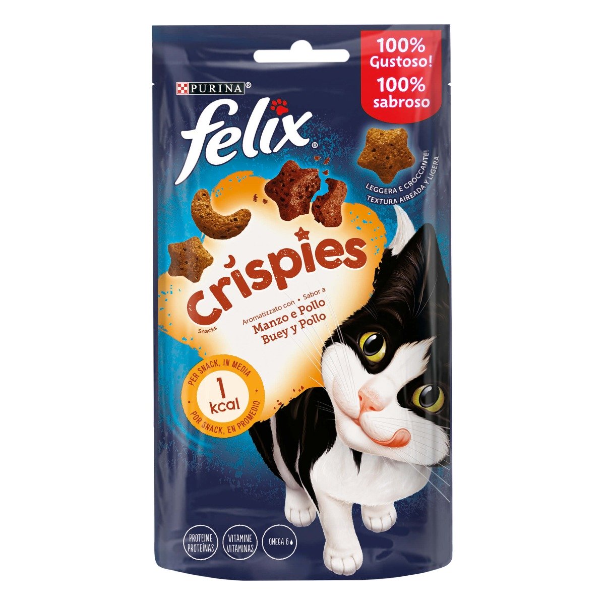 FELIX® Crispies Gatto Snack Aromatizzato con Manzo e Pollo