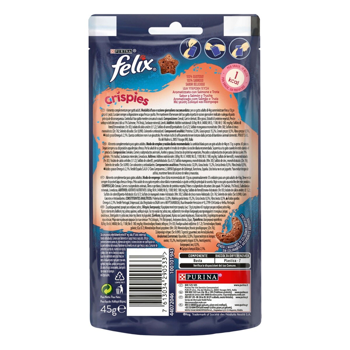 FELIX® Crispies Gatto Snack Aromatizzato con Salmone e Trota