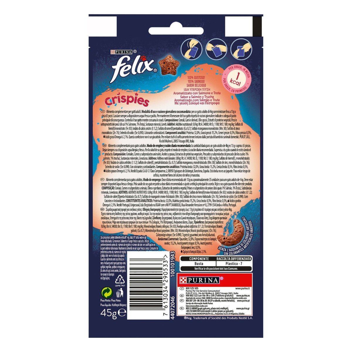 FELIX® Crispies Gatto Snack Aromatizzato con Salmone e Trota