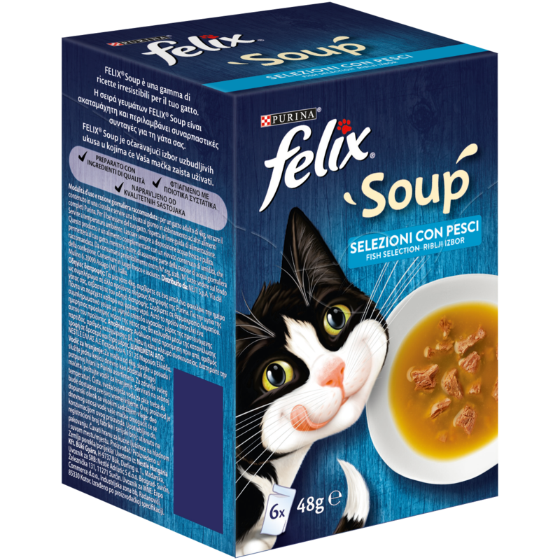Felix Soup Gatto Selezioni Pesce con Merluzzo, con Tonno, con Platessa - Purina Shop busta 24x85g