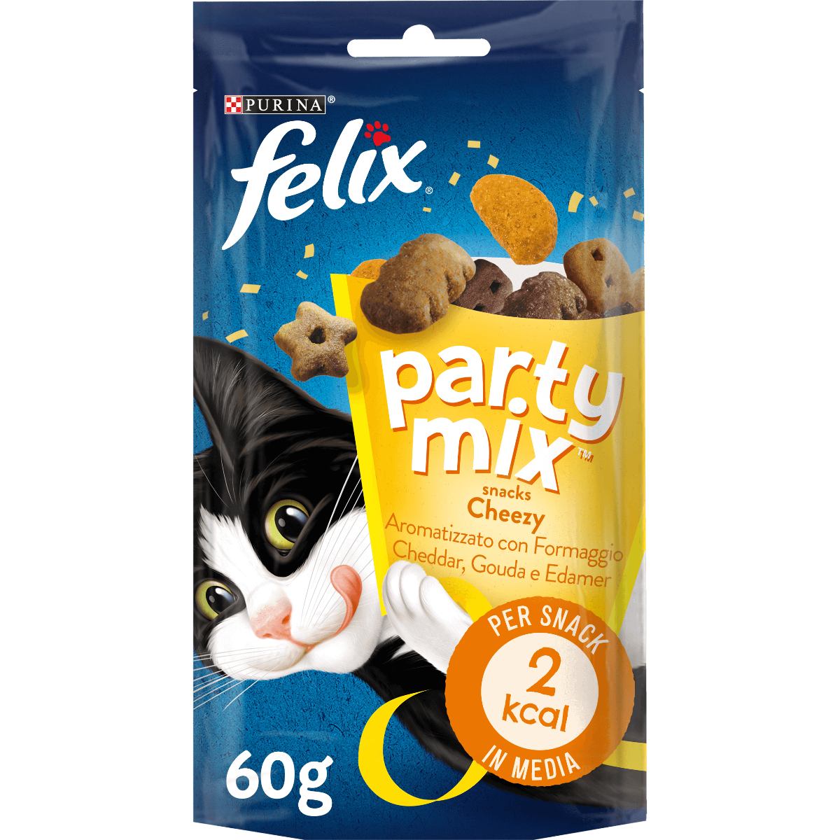 FELIX® Party Mix Gatto Snack Cheezy Mix Aromatizzato con formaggio Cheddar, Gouda e Edamer