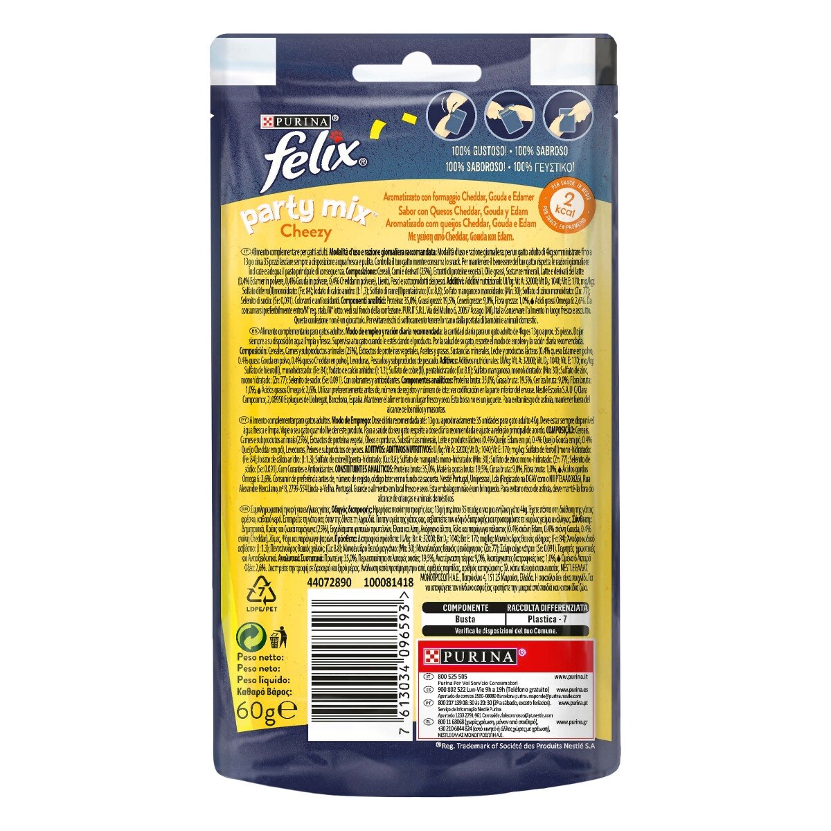 FELIX® Party Mix Gatto Snack Cheezy Mix Aromatizzato con formaggio Cheddar, Gouda e Edamer