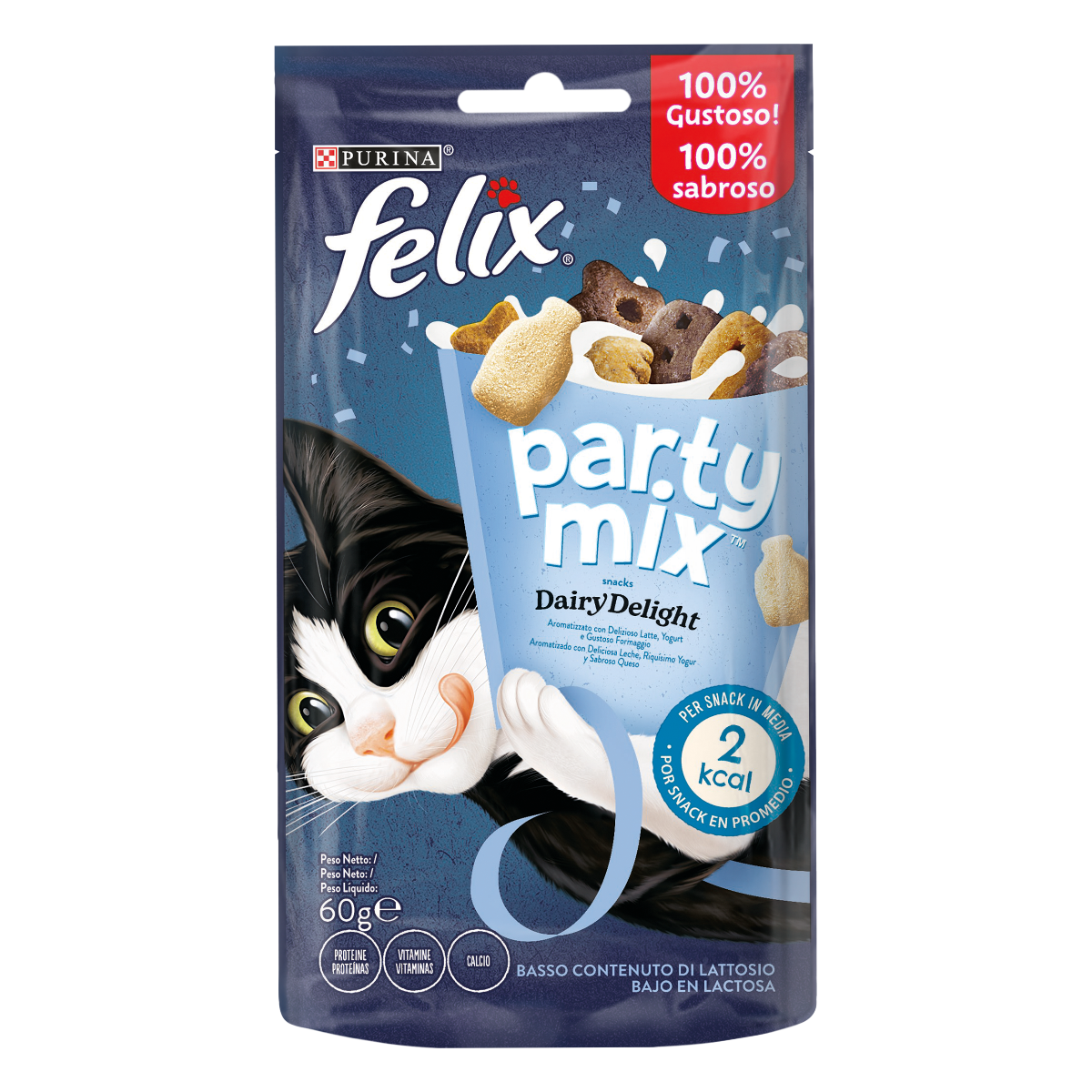 FELIX® Party Mix Gatto Snack Dairy Delight Aromatizzato con delizioso latte, yogurt e gustoso formaggio