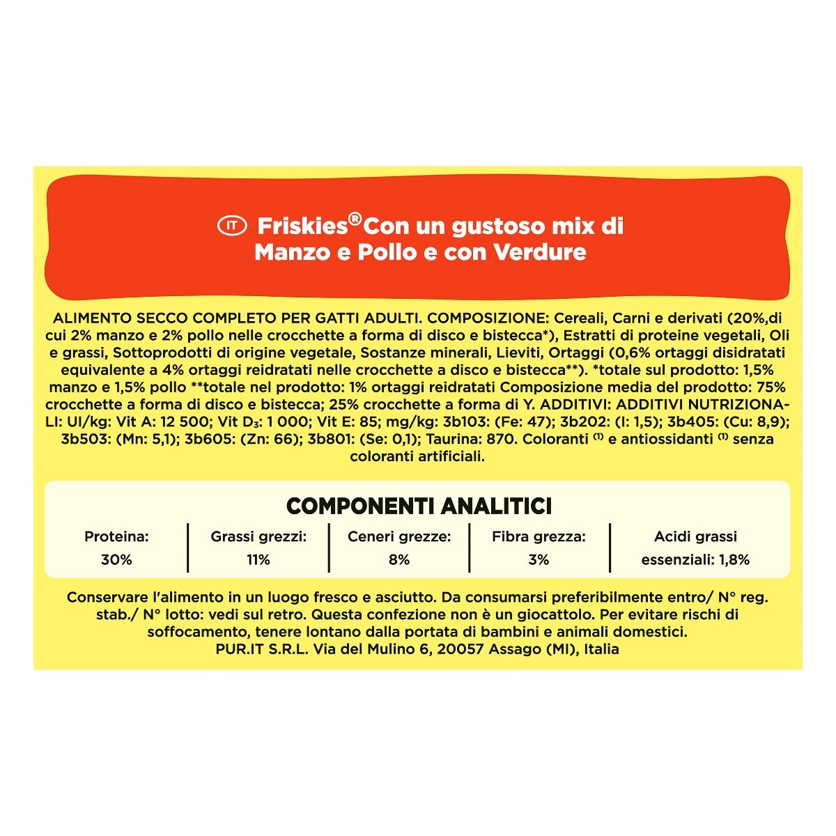 FRISKIES® Gatto Crocchette Adult con un gustoso mix di Manzo e Pollo e con Verdure