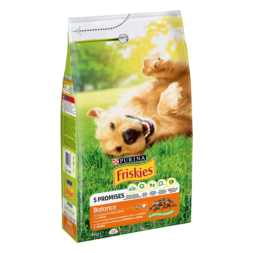 FRISKIES® Cane Crocchette Balance con un gustoso mix di Pollo e Manzo e con Verdure