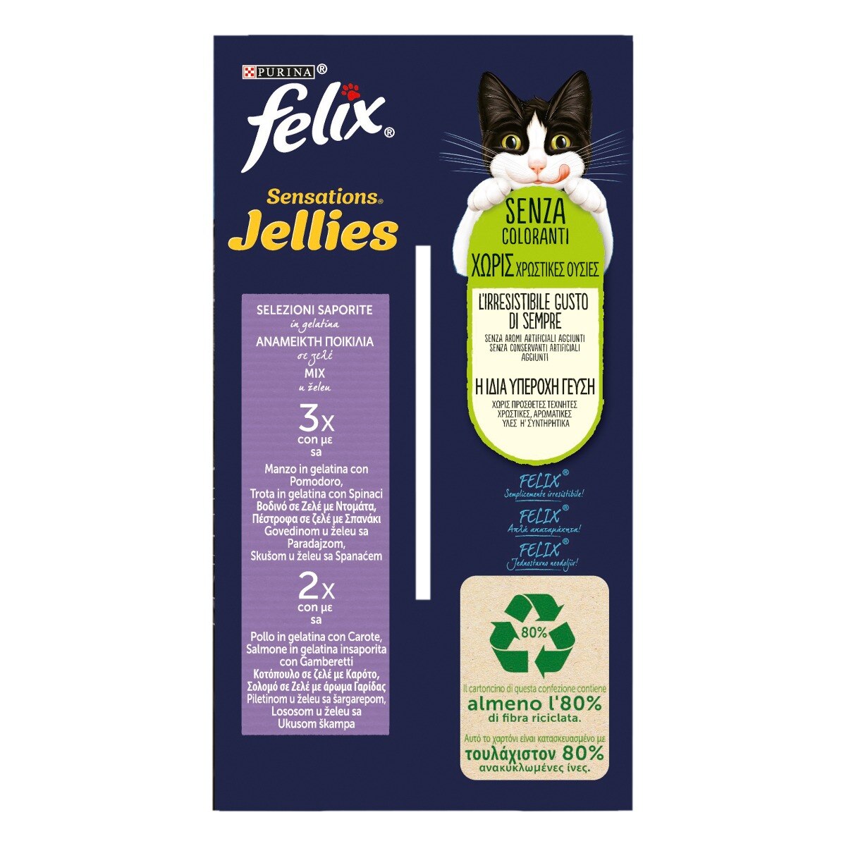FELIX® Sensations Jellies Selezioni Saporite (manzo&pomodoro/trota&spinaci/pollo&carote/salmone&gamberetti)