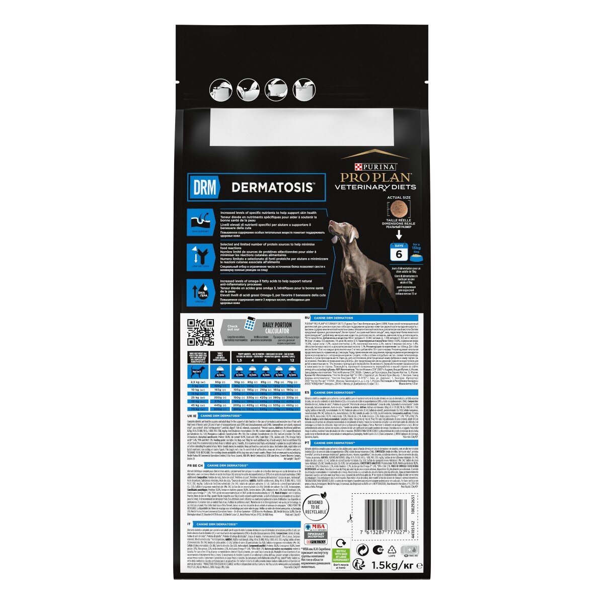 Purina Pro Plan Veterinary Diets Dermatosis DRM Hundefutter – 1,5 Kg, Für Hautgesundheit & Bei Haarausfall