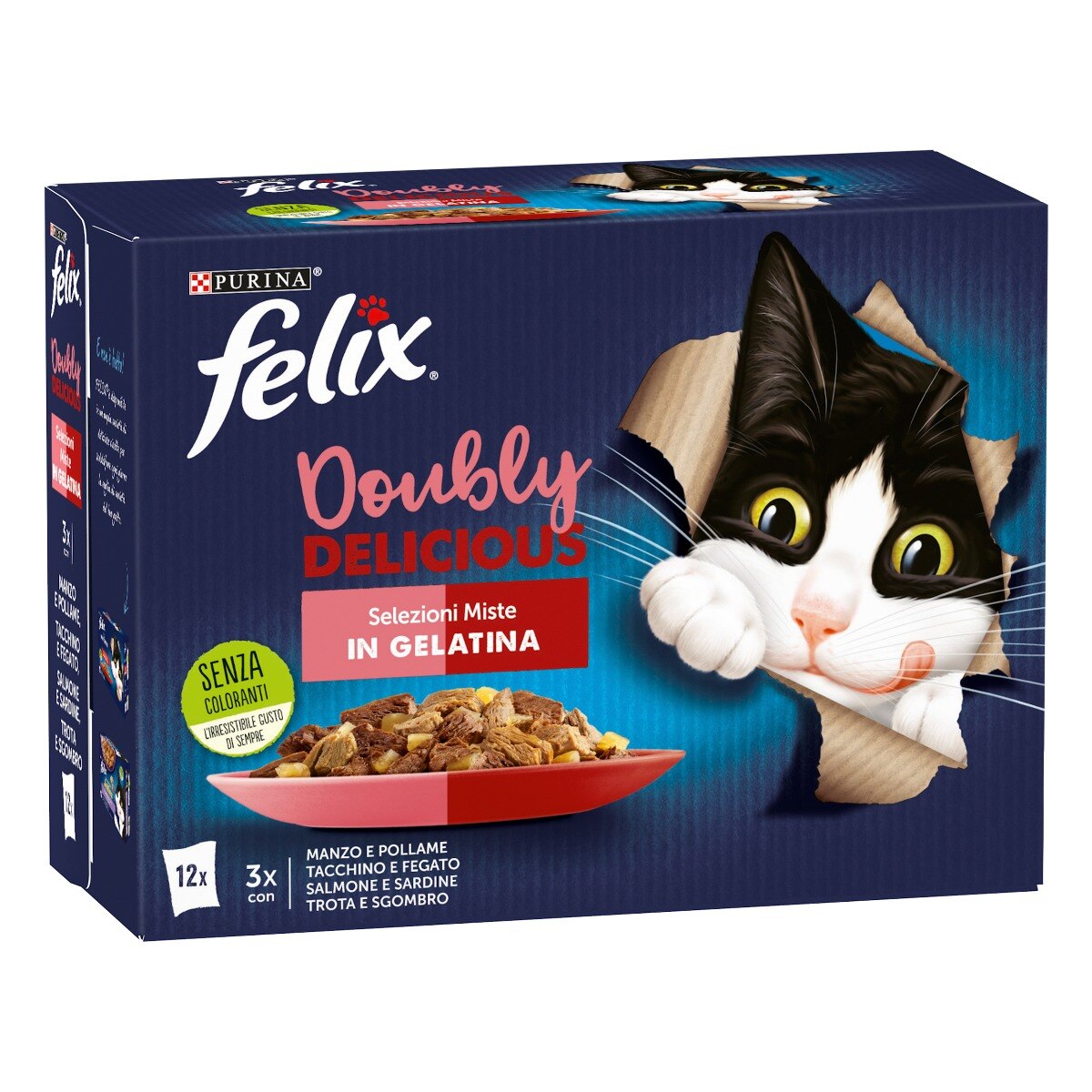FELIX® Doubly Delicious Selezioni Miste - (manzo&Pollame/Tacchino&fegato/salmone&sardine/trota&sgombro)